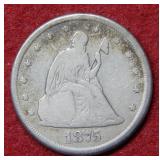 1875 CC Seated Liberty Silver Twenty Cent Piece