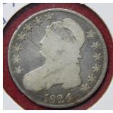 1824 Bust Silver Half Dollar Coin