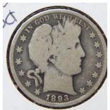 1893 Barber Silver Half Dollar Coin