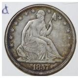1857 Seated Liberty Silver Half Dollar Coin