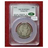 1913 Barber Silver Half CAC VG Details-rim damage