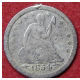 1854 Seated Liberty Silver Quarter - damaged rim