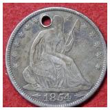 1854 Seated Liberty Half Dollar with arrows/holed