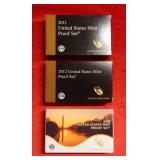 (3) 2011-2012 US MInt Proof Coins
