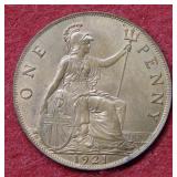 1921 Great Britain Large One Penny - Red UNC