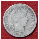1904 S Barber Silver Dime