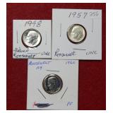 1948-1957-1960 Roosevelt Silver Dimes