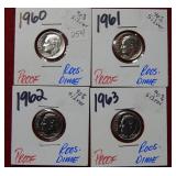 1960 -1961-1962-1963 Roosevelt Silver Dimes