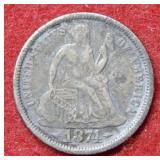 1874 Seated Liberty Silver Dime with Arrows