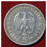 1935 German 5 Mark Silver Coin