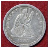 1858 Seated Liberty Silver Quarter - No Motto