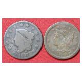 1827 & 1855 US Large Cents