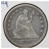 1876 Seated Liberty Silver Quarter