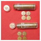 Two Rolls of 1960 D Lincoln Cents
