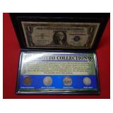 "No Motto" US $1 Note and 4 US Coins