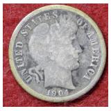 1904 S Barber Silver Dime
