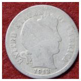 1913 S Barber Silver Dime