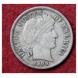 1909 O Barber Silver Dime - Last Year of the "O"