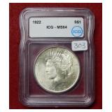 1922 Peace Silver Dollar ICG MS64