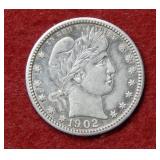 1902 Barber Silver Quarter