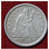 1854 Seated Liberty Silver Quarter with Arrows