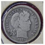 1911 Barber Silver Dime