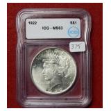 1922 Peace Silver Dollar ICG MS63