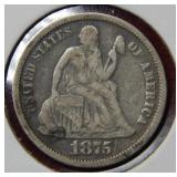 1875 Seated Liberty Silver Dime