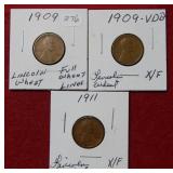 1909 - 1909 VDB - 1911 Lincoln Wheat Cents