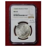 1944M Mexico Silver Peso NGC MS62
