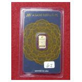 1 gram .999 Fine Gold Bullion Bar Asahi Mint