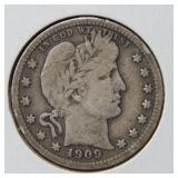 1909 Barber Silver Quarter