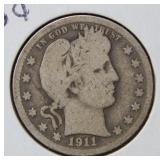 1911 D Barber Silver Quarter