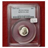 1947 S/S Roosevelt Silver Dime PCGSMS66 RPM FS-503