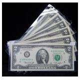 (6) $2 Federal Reserve Notes - Crisp