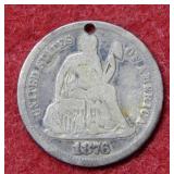 1876 Love Token - Seated Liberty Dime/holed