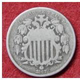 1867 Shield Nickel with rays