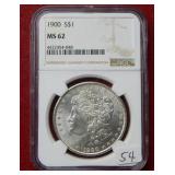1900 Morgan Silver Dollar Coin NGC MS62