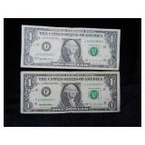 (2) 1995 $1 Fed Res Notes - Star Notes - Circ