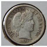 1911 Barber Silver Dime