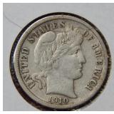 1910 D Barber Silver Dime