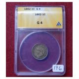 1862 Indian Head Cent ANACS G 4