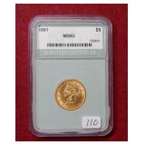 1881 US Gold $5 Coin ***