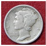 1917 S Mercury Silver Dime