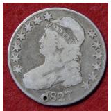 1827 Bust Silver Half Dollar Coin - holed