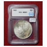 1922 Peace Silver Dollar ICG MS63