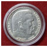 1936 German Silver 5 Mark Coin