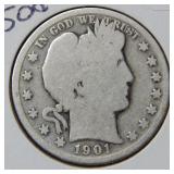 1901 S Barber Silver Half Dollar Coin