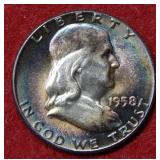 1958 Franklin Silver Half - beautiful toning