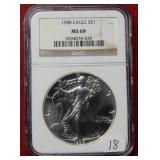 1988 Silver Eagle 1oz NGC MS69